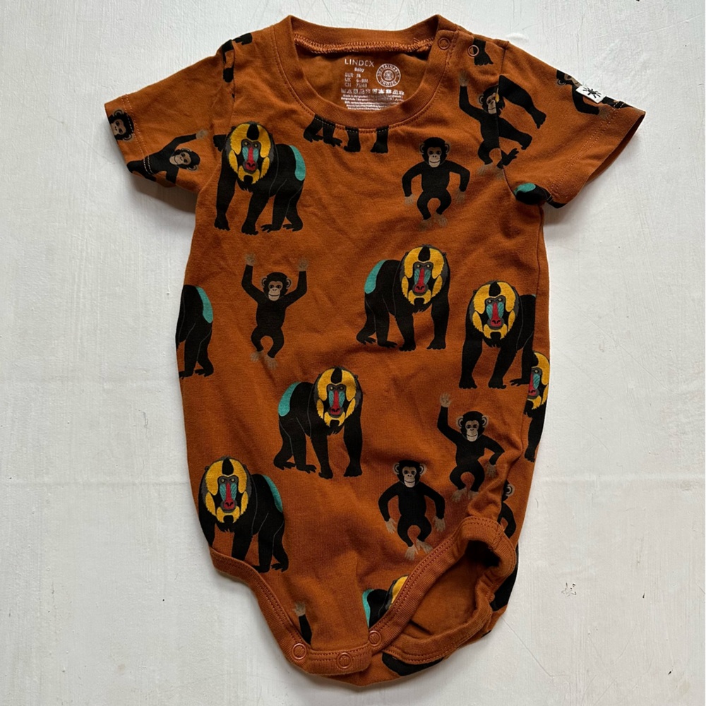 Lindex Baby Monkey Print Brown Bodysuit
